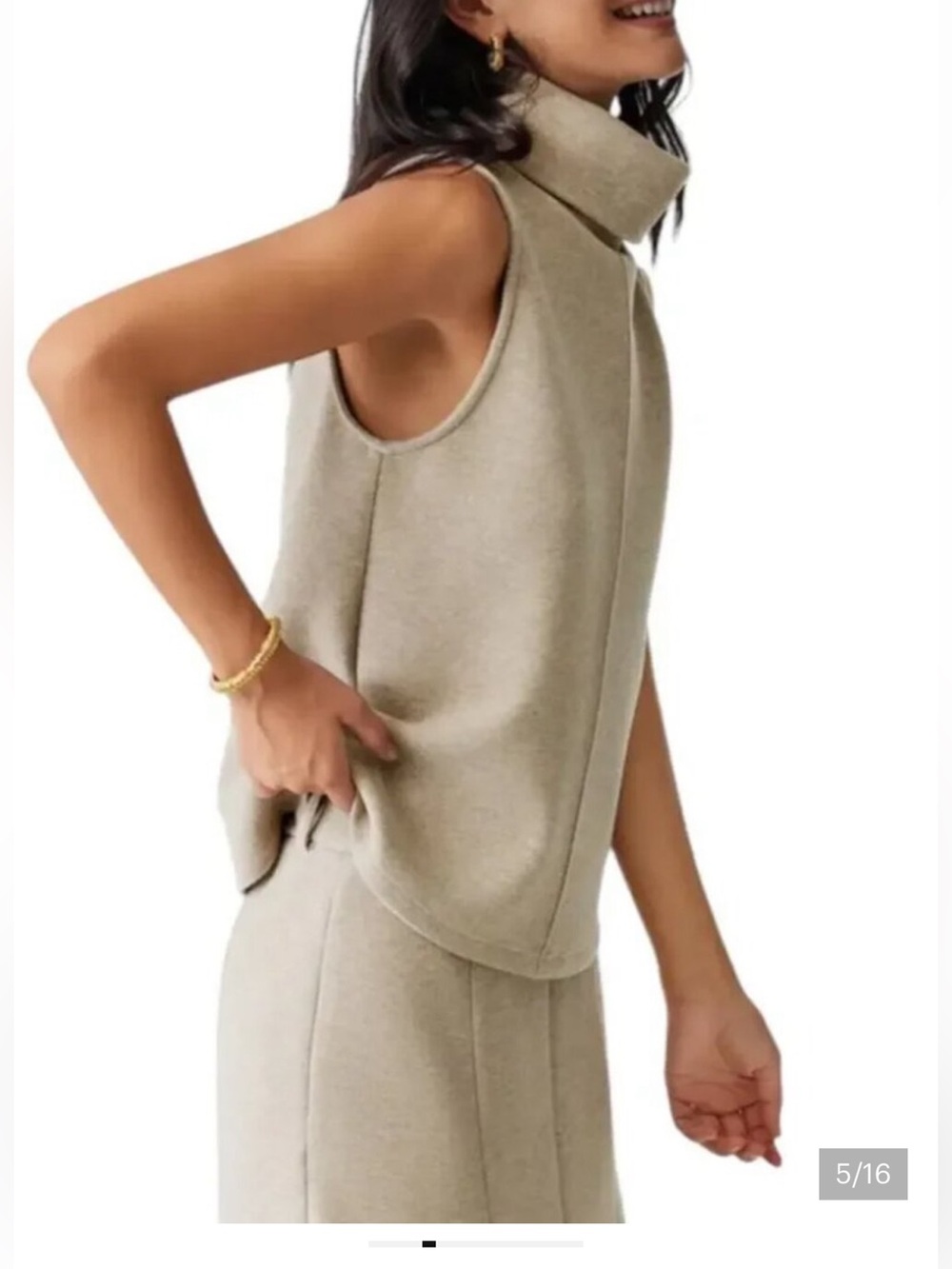 NWT OGL Move Sleeveless Turtleneck Knit Top Beige Minimalist Size Small - Picture 6 of 14